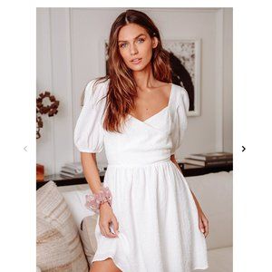 Lulu's Princess White Puff Sleeve Mini Dress M